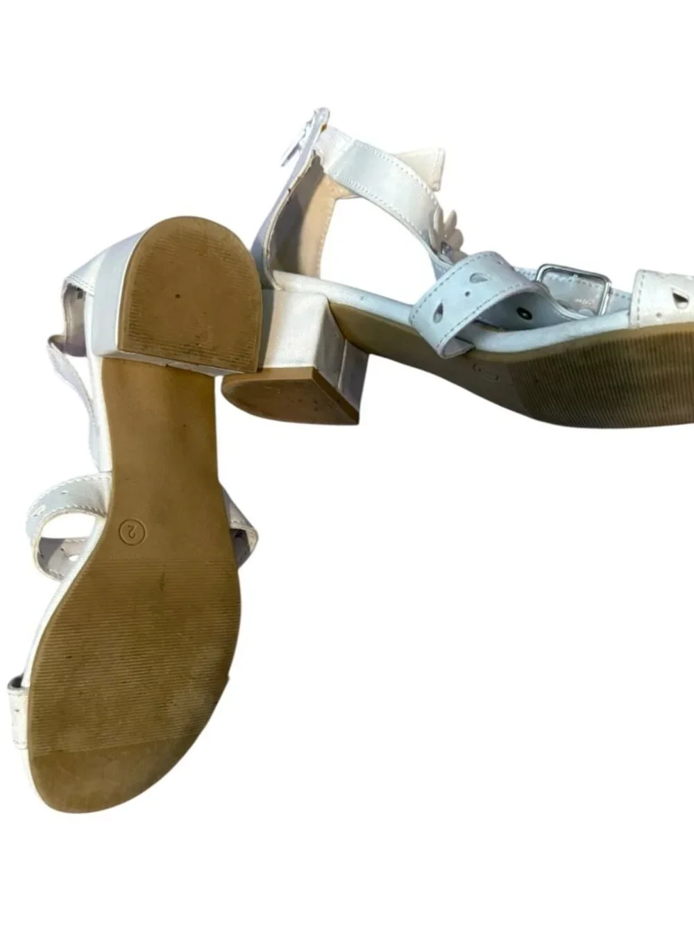 Rachel Shoes Girls Dress Sandals – Size 2 Cream Floral Rhinestone Block Heel